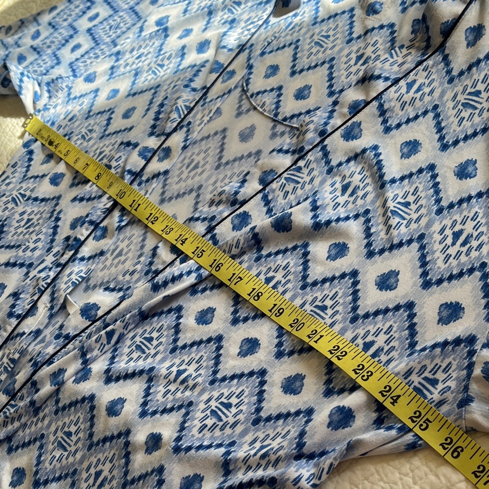 Muk Luks Robe Wrap Belted Swim Cover Women's XL Blue White Geometric Print Soft - Picture 13 of 15